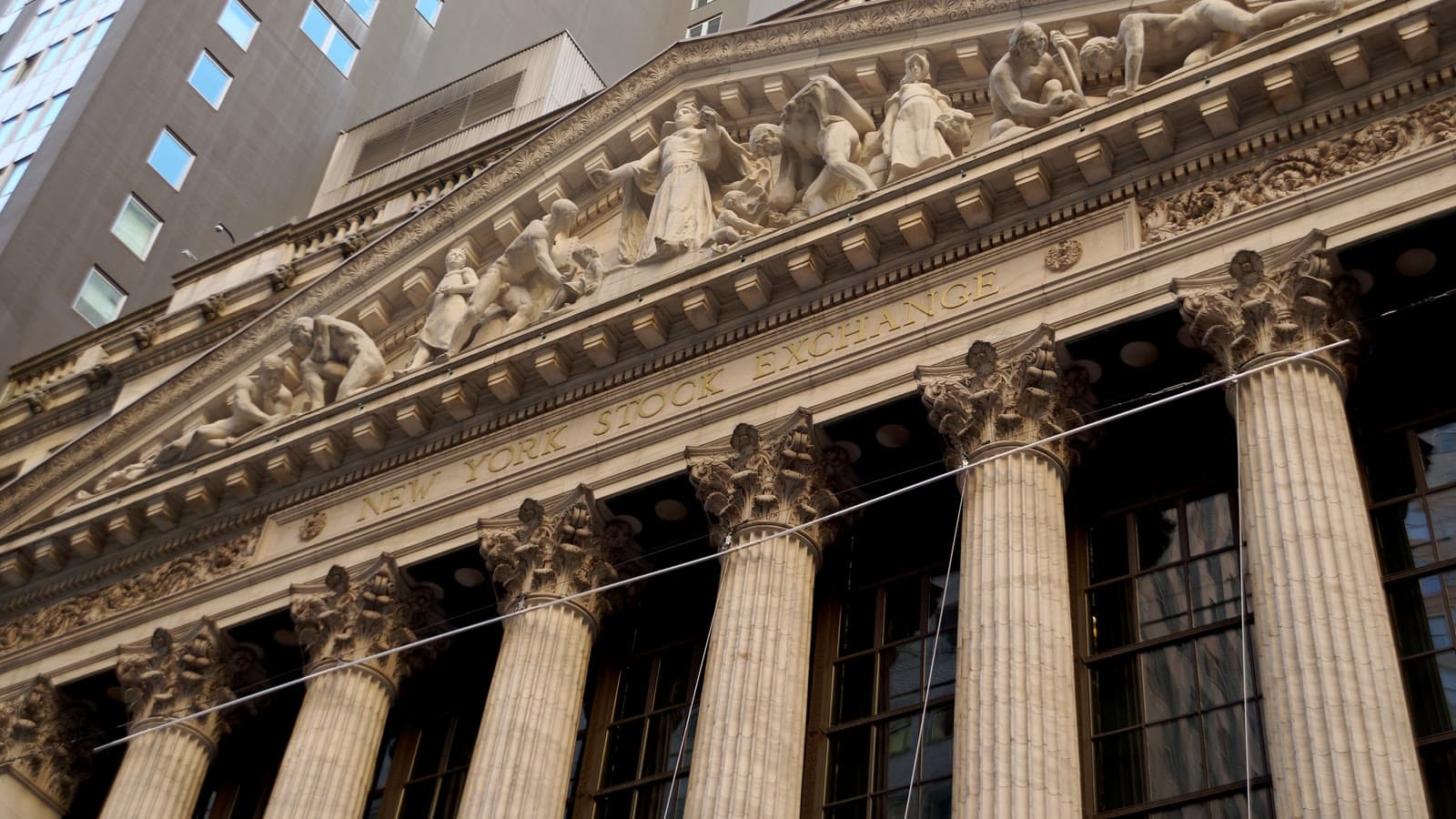 Stone columns and sculpted pediment on the New York Stock Exchange facade