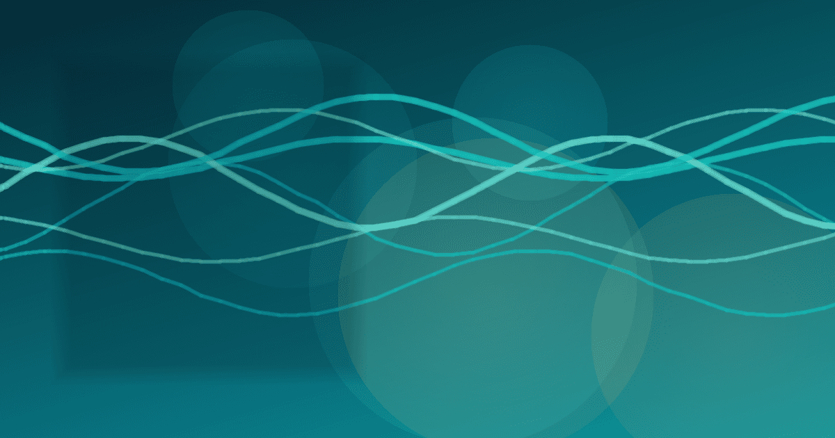 Abstract teal illustration of volatility waves and yield-curve bands, with no labels or logos.