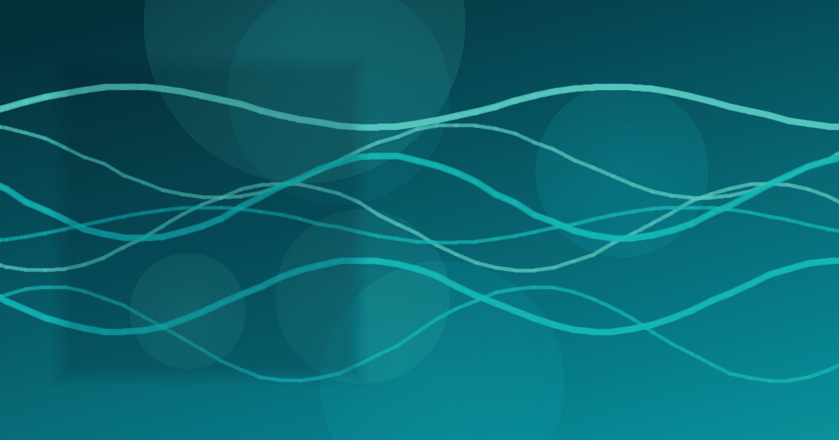 Abstract teal illustration of layered trade routes and market waves, with no logos or data labels.