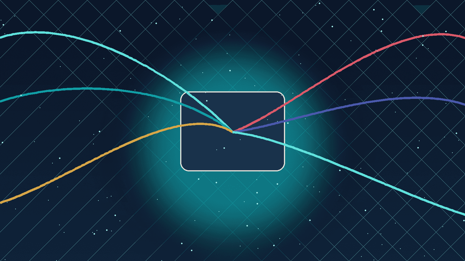 Editorial illustration of diverging market paths emerging from a central screening grid.