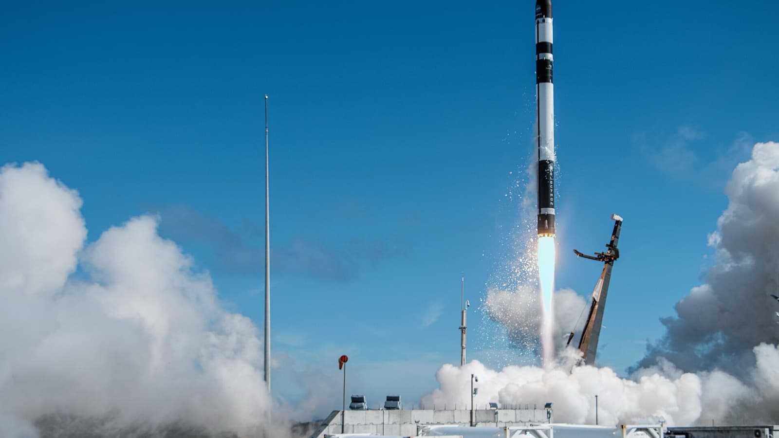 A Rocket Lab Electron rocket lifts off from Launch Complex 1 in Māhia, New Zealand, carrying NASA TROPICS CubeSats in May 2023.