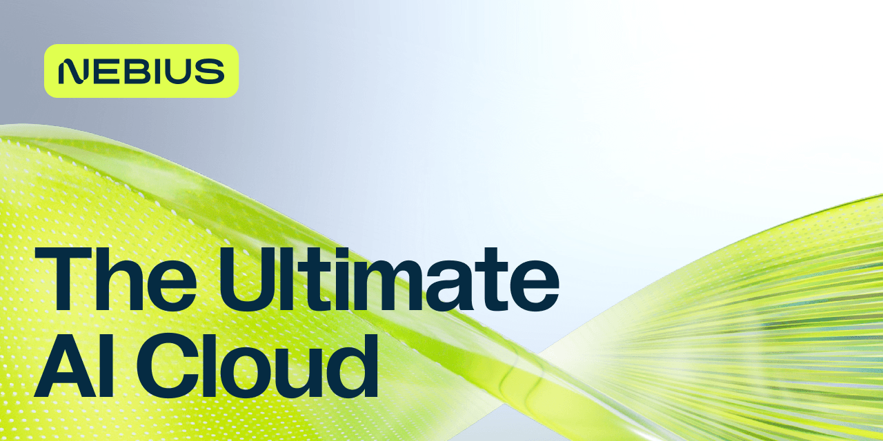 Nebius official AI Cloud graphic with green data-wave artwork and company branding.