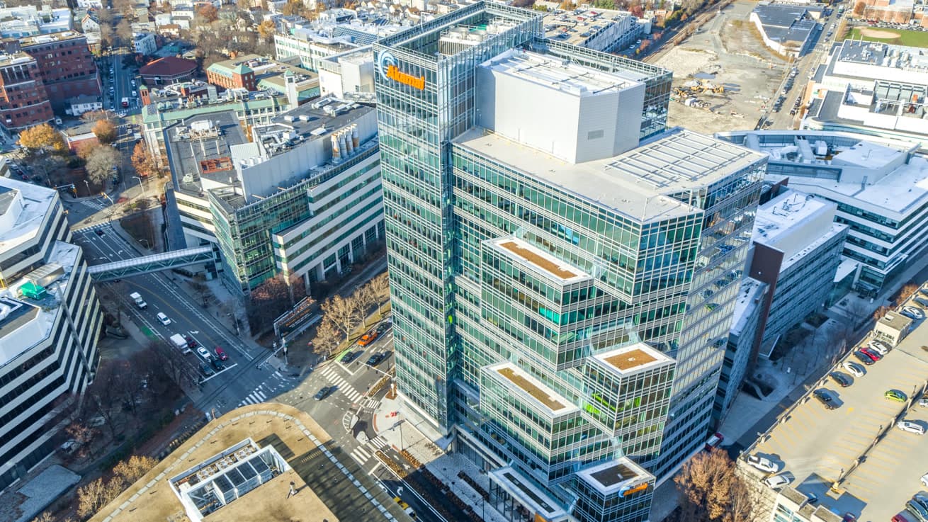 Aerial view of Akamai Technologies headquarters in Cambridge, Massachusetts