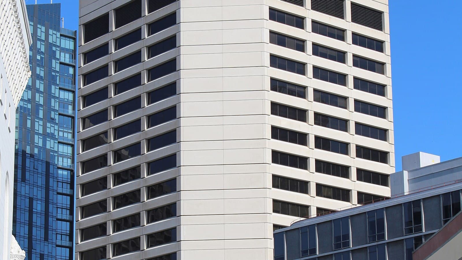 Facade of the 1455 Market Street office building in San Francisco
