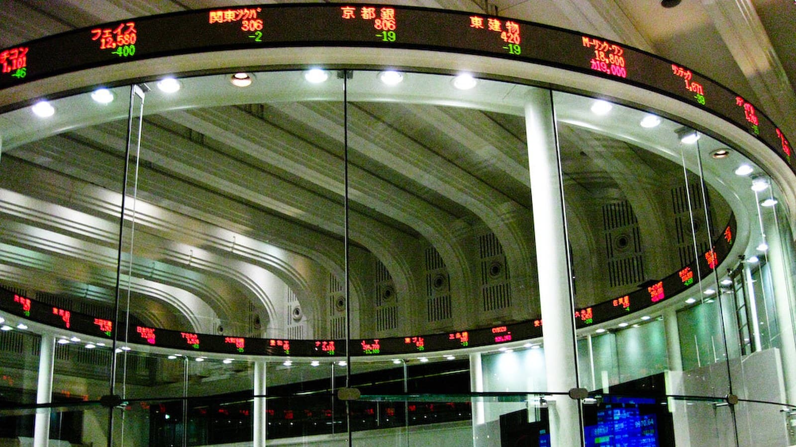 Electronic quotation boards inside the Tokyo Stock Exchange market centre