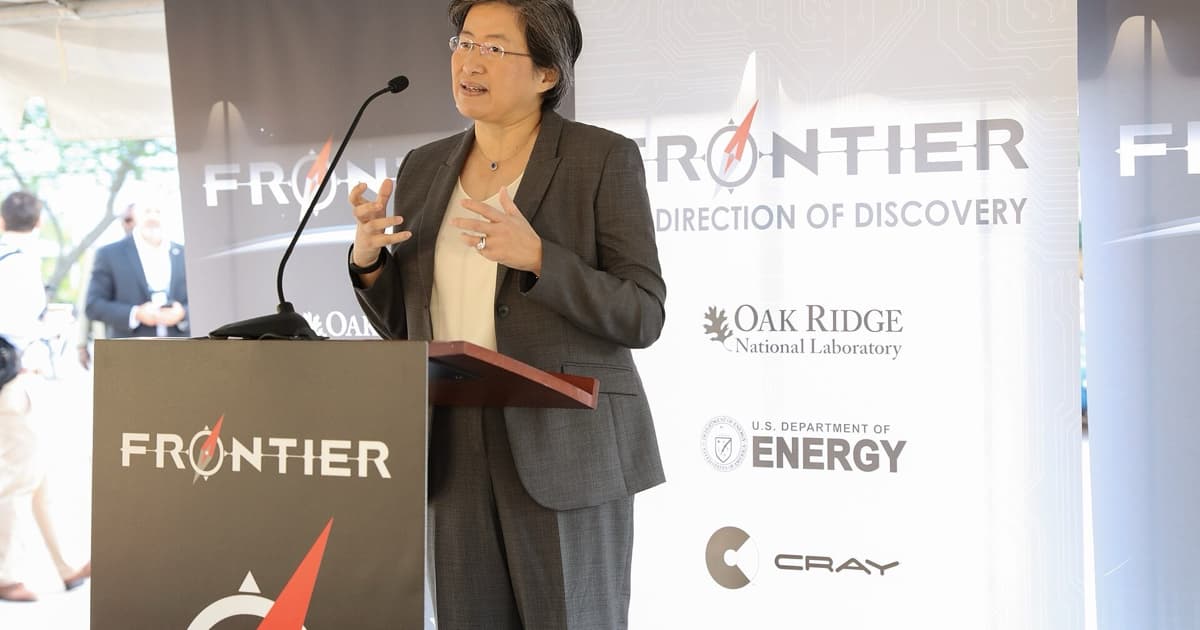 AMD CEO Lisa Su speaks at an Oak Ridge National Laboratory event for the Frontier supercomputer.