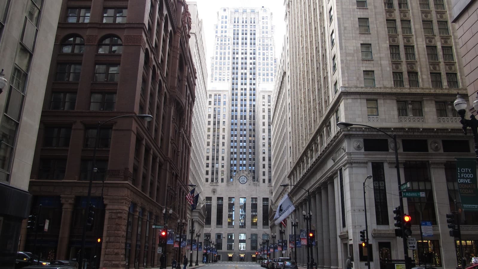 Archival 2013 photograph of LaSalle Street facing the Chicago Board of Trade building