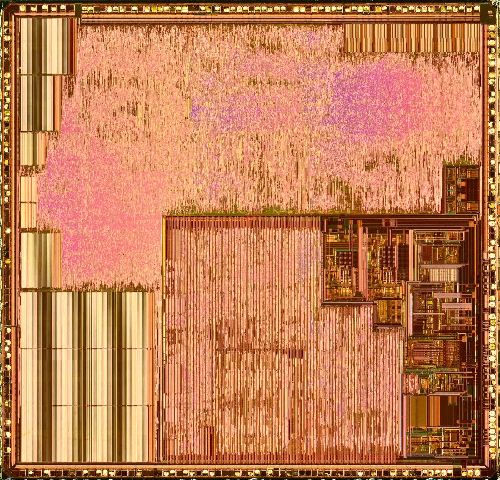 Close-up of a Marvell hard-drive controller chip die with its etched circuitry exposed