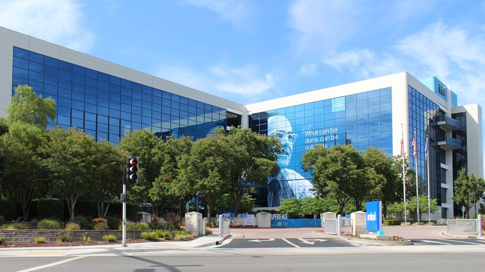 Intel headquarters in Santa Clara in July 2023, an archival building photograph, not the Ohio site